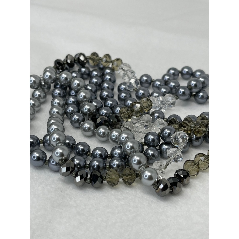 Dillards Custom Grey Faux‎ Pearl and Faceted Crystal Long Strand Necklace - Picture 4 of 6